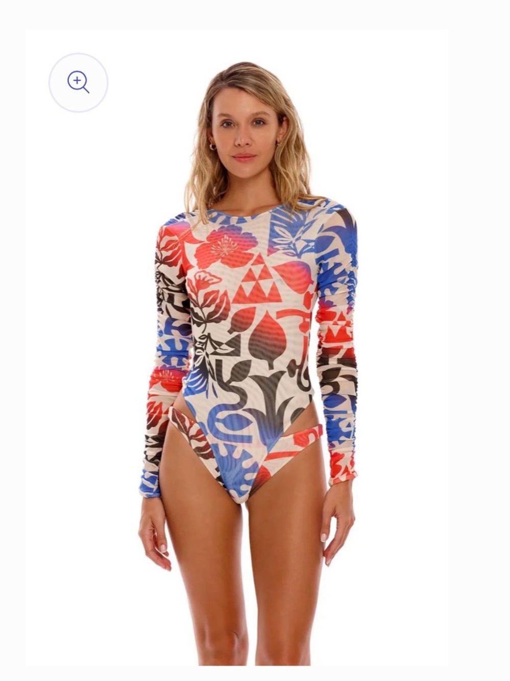Agua Bendita Floral Mesh Ruched Bodysuit M • NWT Resort Y2K